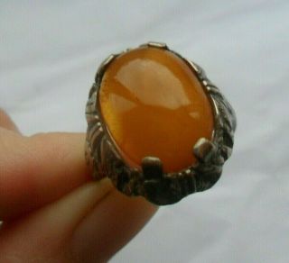 Vintage Jewellery Arts And Crafts Silver Ring Butterscotch Amber