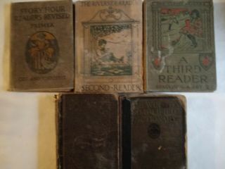 Vintage Childrens Readers & Dictionary Riverside Aldine Sanders Story Hr 5 Pk