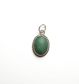 Vintage Malachite Pendant Oval Small 925 Sterling Silver 2.  8g