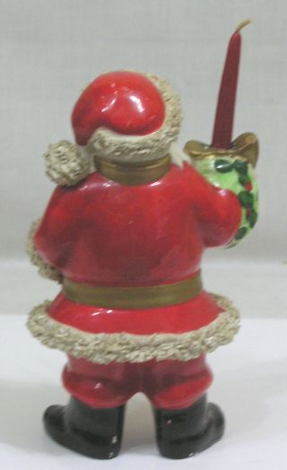 Vtg KREISS Christmas Santa Candle Holder Rhinestone Eyes Spaghetti Trim 1950s 3