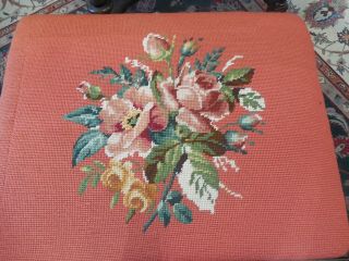 Vintage Mahogany Queen Ann Needlepoint Ottoman,  Bench,  Foot Stool 2