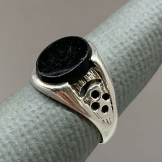 Retro Vintage Sterling Silver Small Signet Ring Black Onyx Oval Stone Size G/h