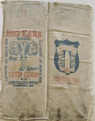 Vintage Big Ears Brand Corn Seed Feed Sack Fabric Bag Agriculture Cortelyou Bros