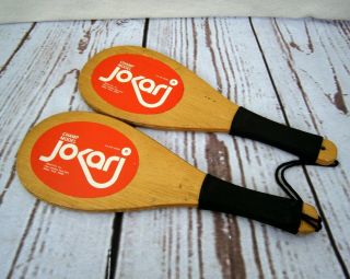 Vintage Jokari " Champ Model " Paddles Pair - Circa 1970s Racquets Wood Ball Game