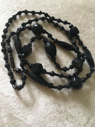 Vintage Victorian Mourning Necklace Whitby Jet ? Black Handcut Beads