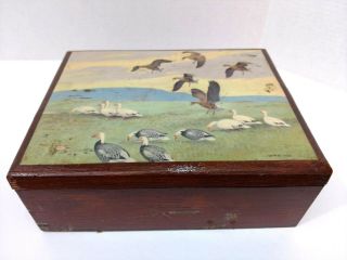 Vintage Wooden Decorative Box Keepsake Storage Flying Geese Design