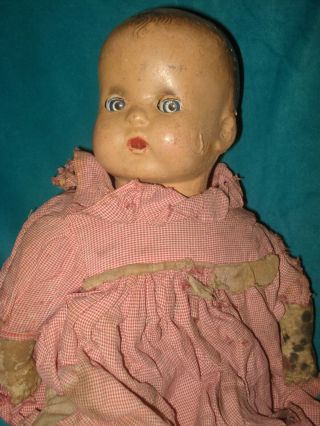 Vintage Antique Horsman Composition 16” Baby Doll/cloth Body/ Sleepy Blue Eyes