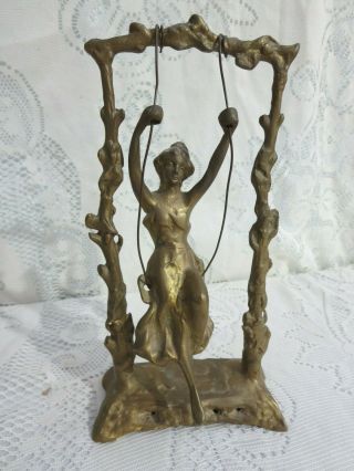 Vintage Bronze Brass Lady On Swing Figure Statue