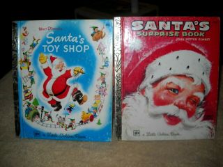 2 Vtg Little Golden Christmas Books Disney Santa 
