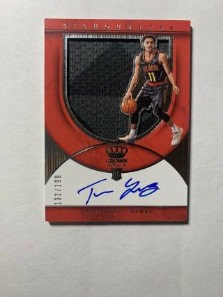 2018 - 19 Panini Crown Royale Silhouettes Trae Young Rc Rookie Patch Jsy Auto /199