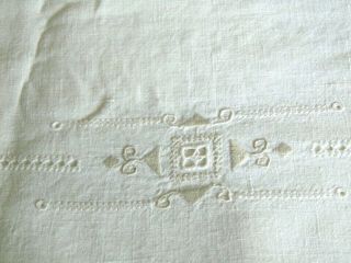 Vintage Stunning Ecru Linen Tablecloth W/embroidery & Cut Work 99 " X 68 "