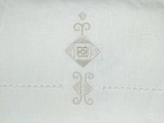 Vintage Stunning Ecru Linen Tablecloth W/Embroidery & Cut Work 99 