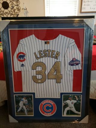 Jon Lester Autographed Cubs 2016 World Series Jersey Jsa Framed & Photo