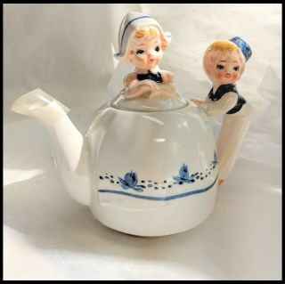 Vintage Enesco Dutch Girl/boy Tea Pot With Spout Cover