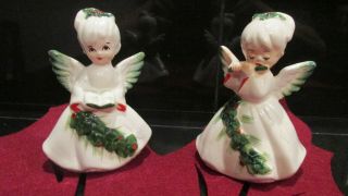 Vintage Lefton Holly Berry Angels Christmas Figurines 6394