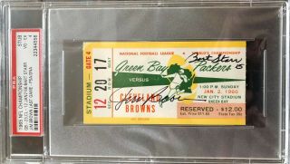 1965 Nfl Championship Game Ticket Bart Starr Jim Brown Auto Signed Psa Packers