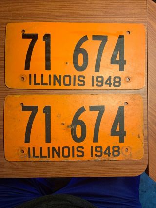 Vintage 1948 Soybean Fiber Illinois Automobile License Plate Pair Ww2 Era