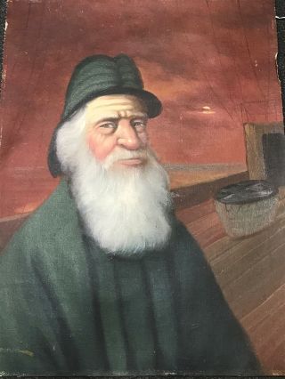 Vintage Signed Portrait Of Old Salty Sea Man Fine Art Oil Painting On Canvas