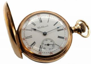 Waltham Antique 14k Solid Gold Pocket Watch With Diamond 17j Runs