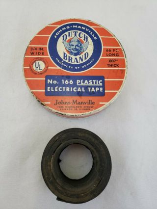 Vintage Johns - Manville Dutch Brand Plastic Electrical Tape Tin Can W/ Tape