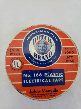 Vintage Johns - Manville Dutch Brand Plastic Electrical Tape Tin Can w/ Tape 2
