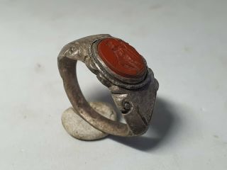 Ancient Roman Silver Ring With Mars Intaglio 1st,  2nd Century Ad