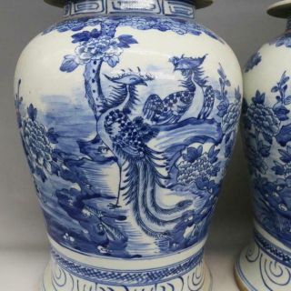 A Pair Great Chinese Blue&White Porcelain Phoenix Hat - Covered Jar 2
