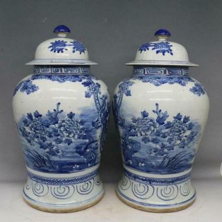 A Pair Great Chinese Blue&White Porcelain Phoenix Hat - Covered Jar 3