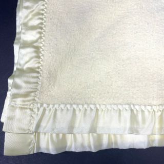 Vintage Cotton Baby Blanket Yellow Nylon Satin Trim Thermal Security Lovey 3