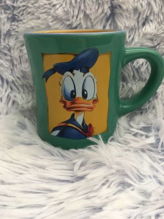 Disney Vintage Portrait Donald Duck Mug/cup Green And Yellow 10 Ounces