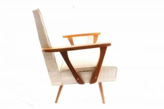 Vintage Mid Century Modern Danish Designer Style Upholstered Wood Arm Chair