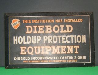 Very Rare Antique Diebold Holdup Protection 10 " X 6 " Bank Sign Bandits Detour