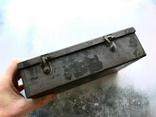 Vintage Industrial Metal Box Storage With Hook Clasps