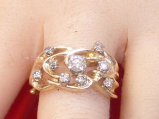 Vintage 14k Solid Gold Diamond Ring Wedding Band Prong Set 9 Diamonds Estate