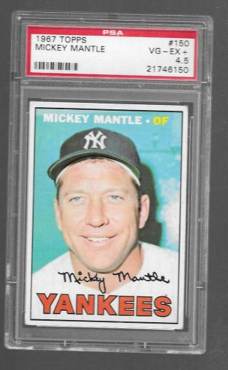 1967 Topps 150 Mickey Mantle Yankees Psa 4.  5 Vg - Ex,  Opens Below Vcp