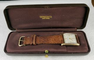 Great Vintage 1940s Gents Tiffany & Co.  14k Solid Gold Square Wrist Watch