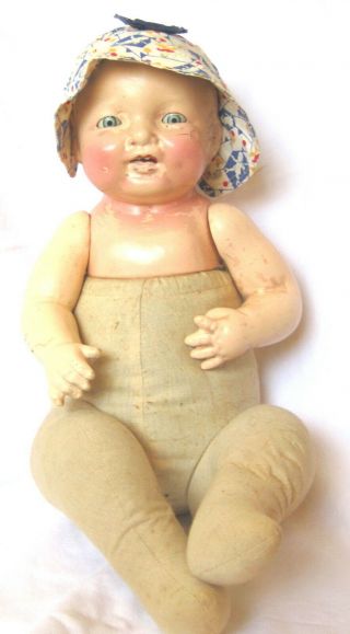 Antique Effanbee Bubbles? Doll Jtd Composition Baby Tin Eyes Molded Hair Teeth