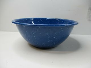 Vintage Enamel Blue Speckle Metal Serving Bowls 8 1/2 " D X 3 3/8 " Tall