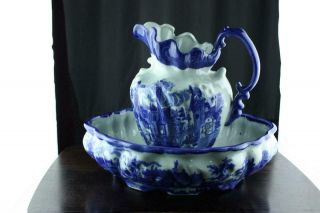 Victoria Ware Ironstone Pitcher With Basin Bowl Flow Blue Vintage Antique Style