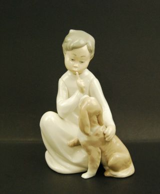 Vintage Lladro " Boy With Dog " Porcelain Figurine - Retired - Glazed Finish