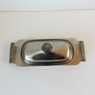Vintage International Decorator Stainless Steel Butter Dish Tray Lid 18 - 8 MCM 2