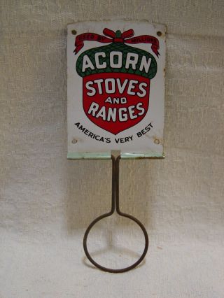 Vintage Acorn Stoves & Ranges Metal Advertising Wall Mount Broom Holder Sign