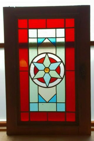 Antique Leaded Stained Glass Window Panel Reclaimed Cabinet Door E/0388