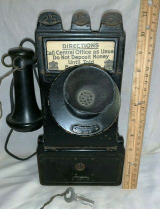 Antique Cast Iron Coin Op Telephone Phone Gray Pay Station Key Pat 1909