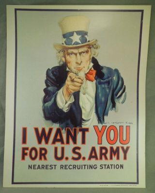 Vtg 1968 Vietnam I Want You For Us Army James Montgomery Flagg Cardboard Poster