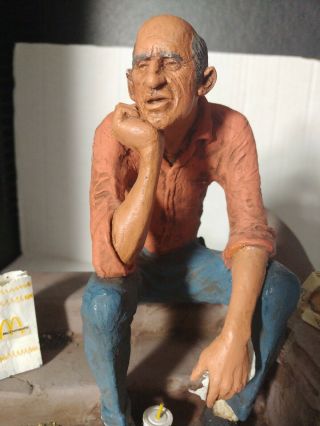 Rare Vintage 1984 Michael Garman Sculpture - Man sitting on porch w/ McDonalds 2