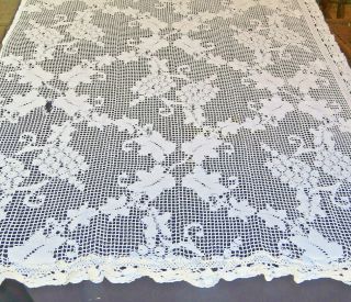 Vintage Handmade Crochet Lace Tablecloth Table Topper Grapes Repair 40 X 60