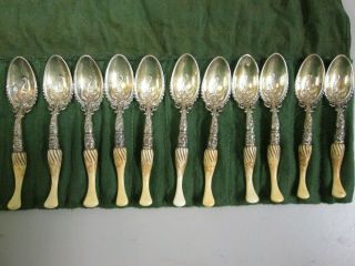 Rare Whiting Sterling Silver Bone Handcrafted Antique Spoons Set Of 11