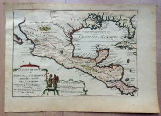 Gulf Of Mexico Central America 1702 Nicolas De Fer Unusual Antique Engraved Map
