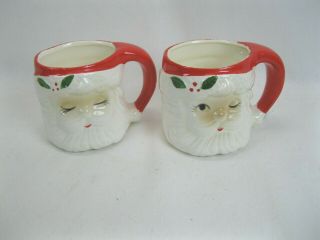 2 Vintage 1950s Santa Claus Head Mugs Cups,  1 Winking Ceramics